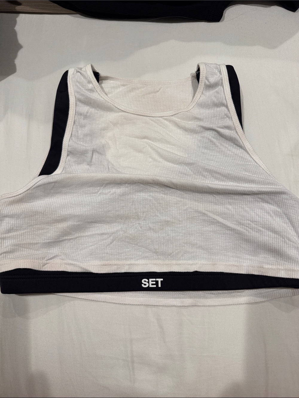 SET Active White Ribbed Sports Bralette with Black Trim